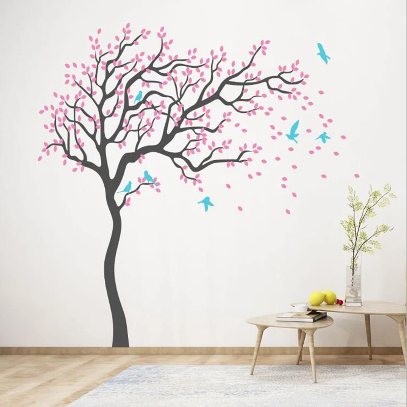 Большие ветви дерева настенные наклейки с птицами декор для детской комнаты