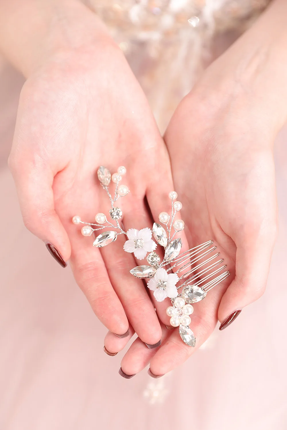 Новое поступление 2020 серебряные блестящие стразы подружки невесты с цветком и