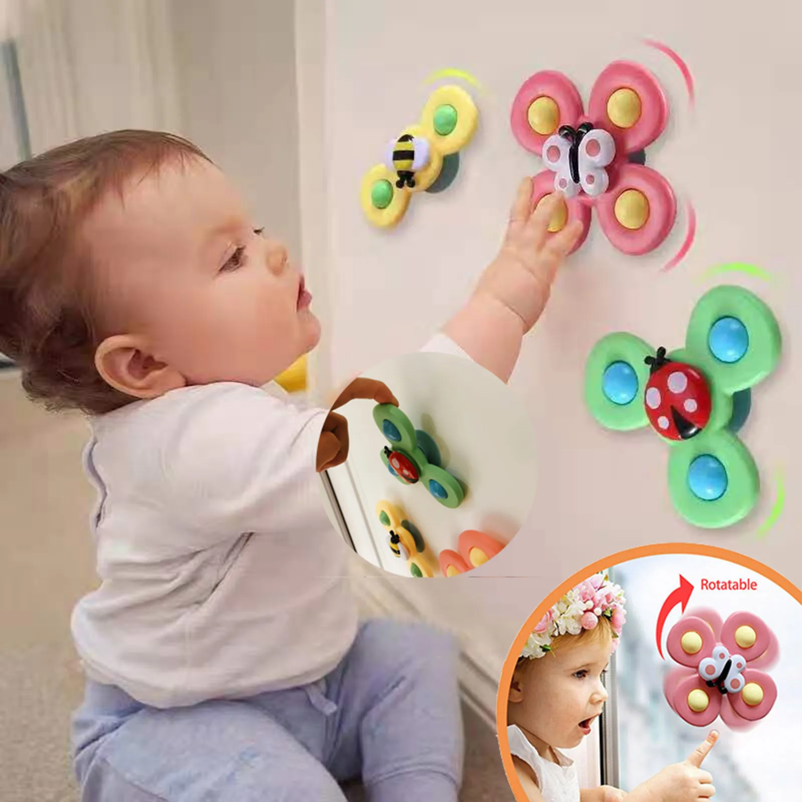 

3 Colors Infant Fidget Spinner Educational Toys Stress Relief Kids Fingertip Gifts Insect Gyro Toy Cartoon Sucker Spinning Games