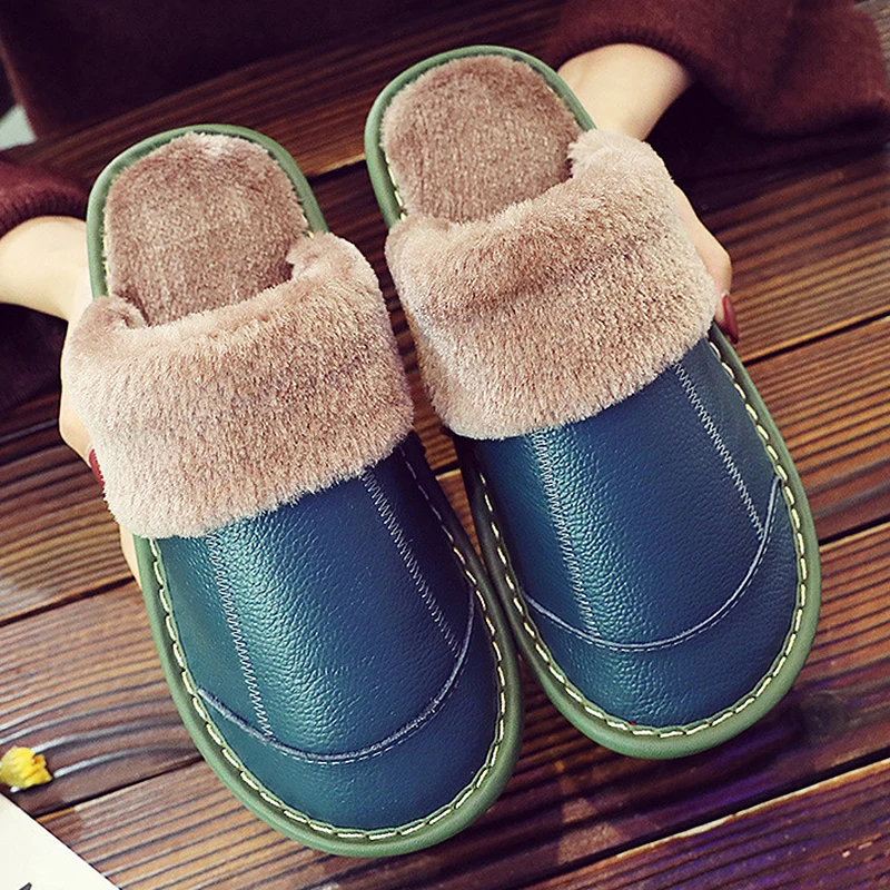 Female Slippers Genuine Leather Women's Slippers for Home Soft Velvet Plush Slippers Indoor Comfy Waterproof  Shoes Woman