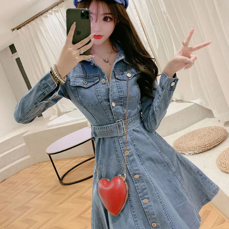 

Осеннее женское платье средней длины, женское платье с длинным рукавом, женское повседневное свободное платье с высокой эластичной талией ...