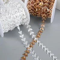 1yards 13mm width abs flatback imitation pearl with 3mm round rhinestones trim lace for sewing bridal dress decor weddings party