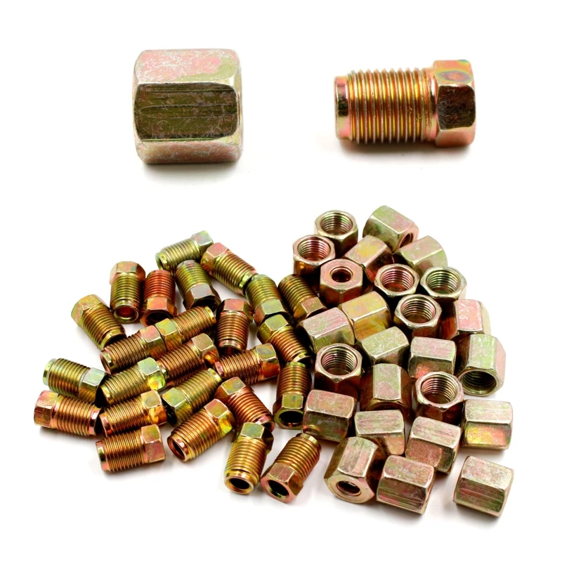 

6XDB 50Pcs Car 3/16" Brake Tube Adapter 10mm x1mm Brake Pipe Fittings Metal Connector Threads Fittings Assortment