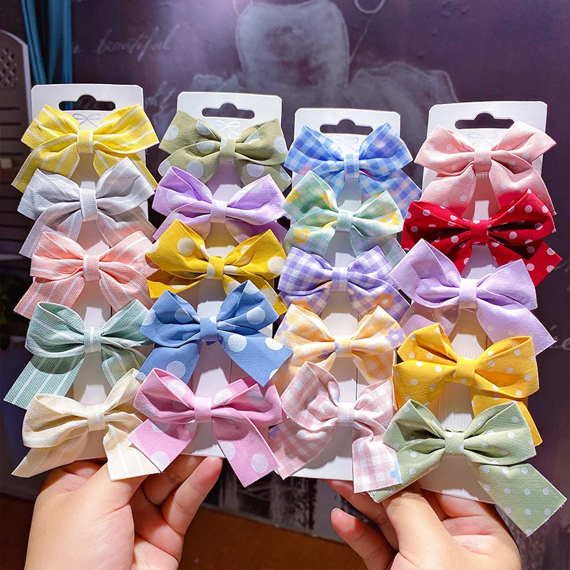 

5 Pcs/set Baby Hair Clips Lattice Dot Print Bows Kids Girl Barrettes Hairpins Headwear Hair Accessories DIY Hair Styling Tools