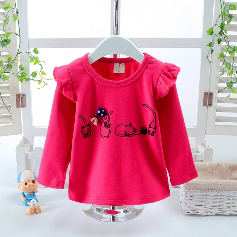 Весенне осенние Топы для маленьких девочек футболки с длинными расклешенными