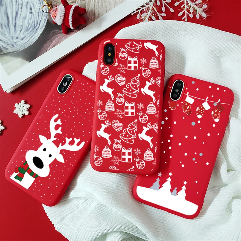 Красный матовый Рождественский Мягкий ТПУ чехол s для iPhone 7 8 6 6S Plus 10 11 Pro XS Max X XR XS чехол для iPhone 7 Plus чехол для телефона