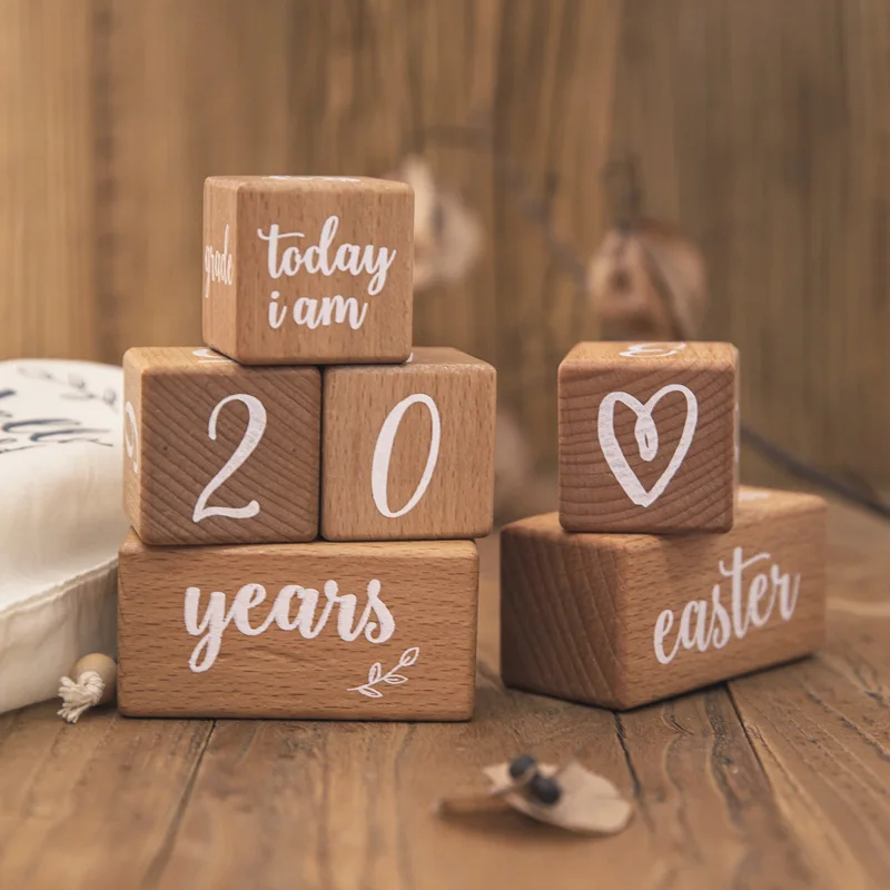 Juego de tarjetas de hitos para beb&eacute;, bloque de madera Con caja para conmemorar el nacimiento del beb&eacute;, utiler&iacute;a para fotograf&iacute;a de reci&eacute;n nacido, 1Set-0