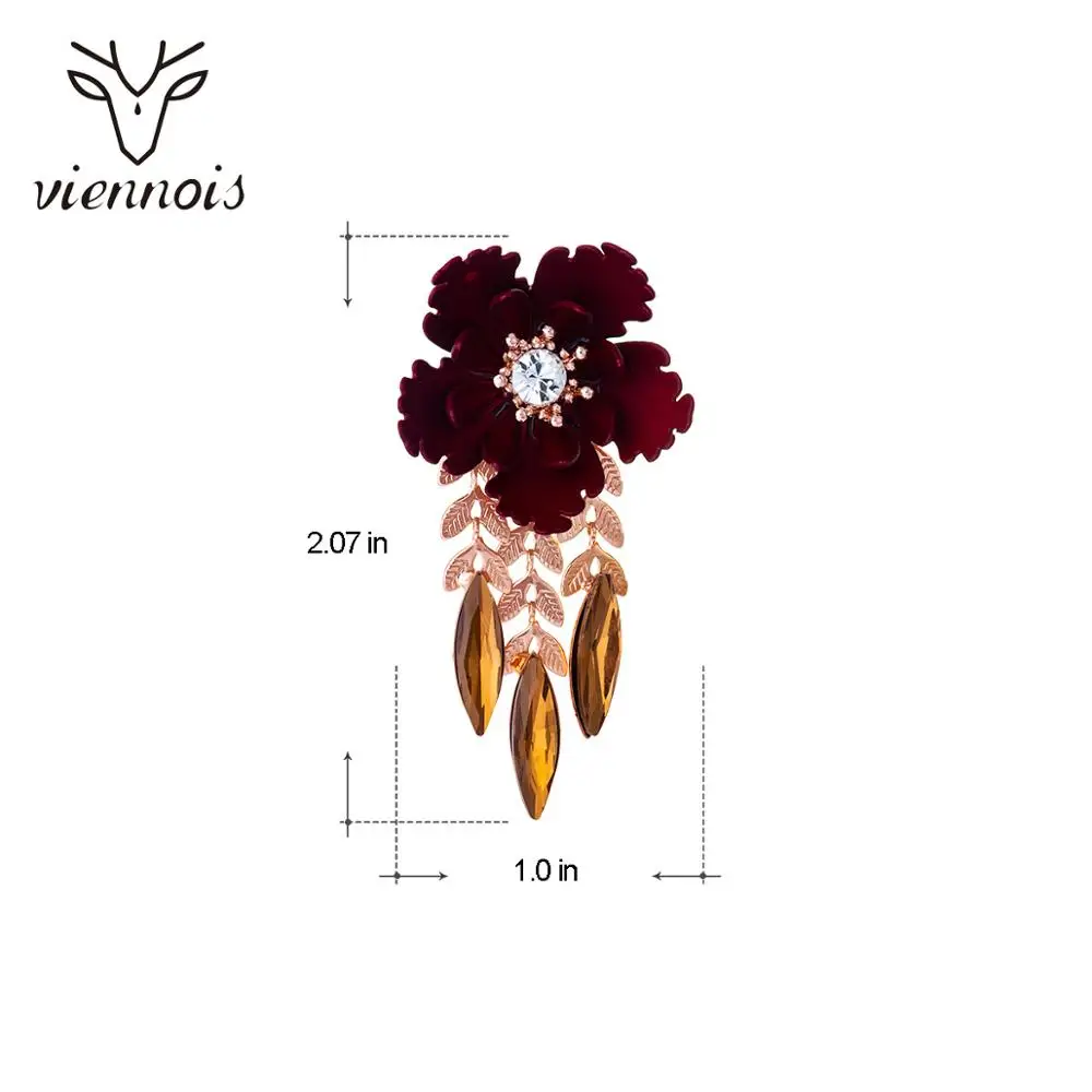 Viennois темно цветок красного цвета серьги капли для женщин Стразы Серьги женские