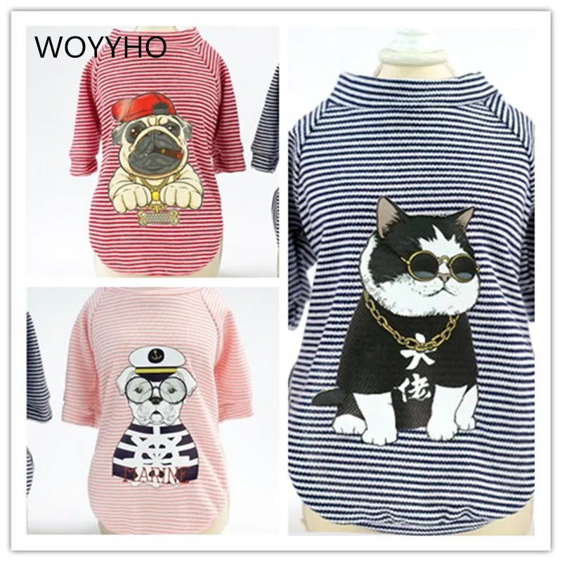Хлопковая теплая одежда для собак полосатая футболка маленьких питомцев щенков