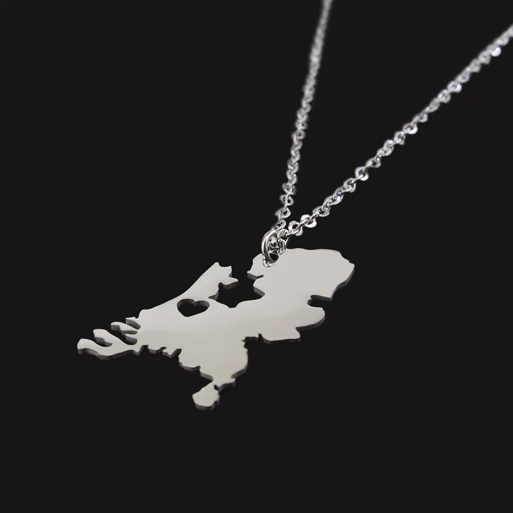 Новое ожерелье из нержавеющей стали Нидерландов с картой для женщин серебряный