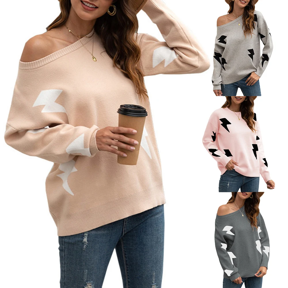 Autumn New Long Sleeve T-Shirt Women lightning Printed O-Neck White Tee 2020 Casual Top S-5XL Big Size Female Loose Sweater | Женская