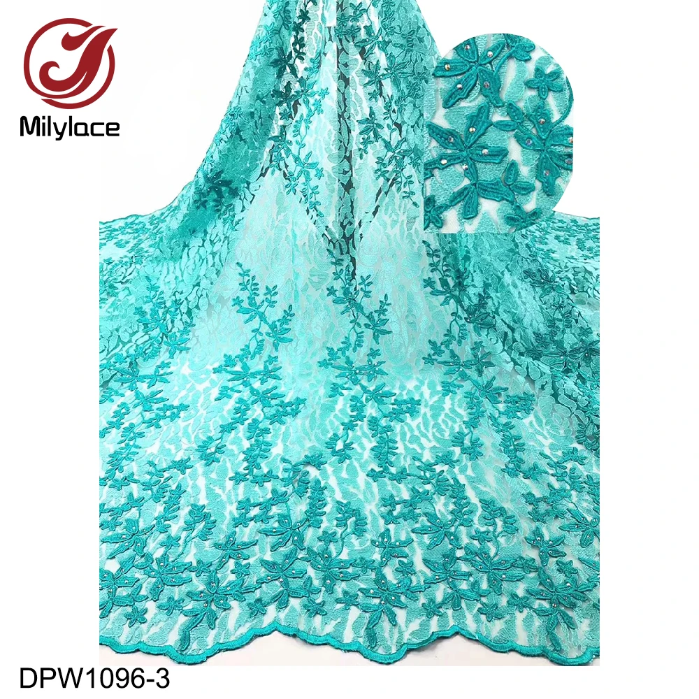 

Milylace delicate French lace fabric with stones 5 yards beautiful floral embroidery tulle lace fabric for wedding party DPW1096