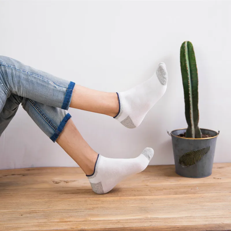 Носки мужские короткие хлопковые в полоску впитывающие пот шлепанцы с закрытым