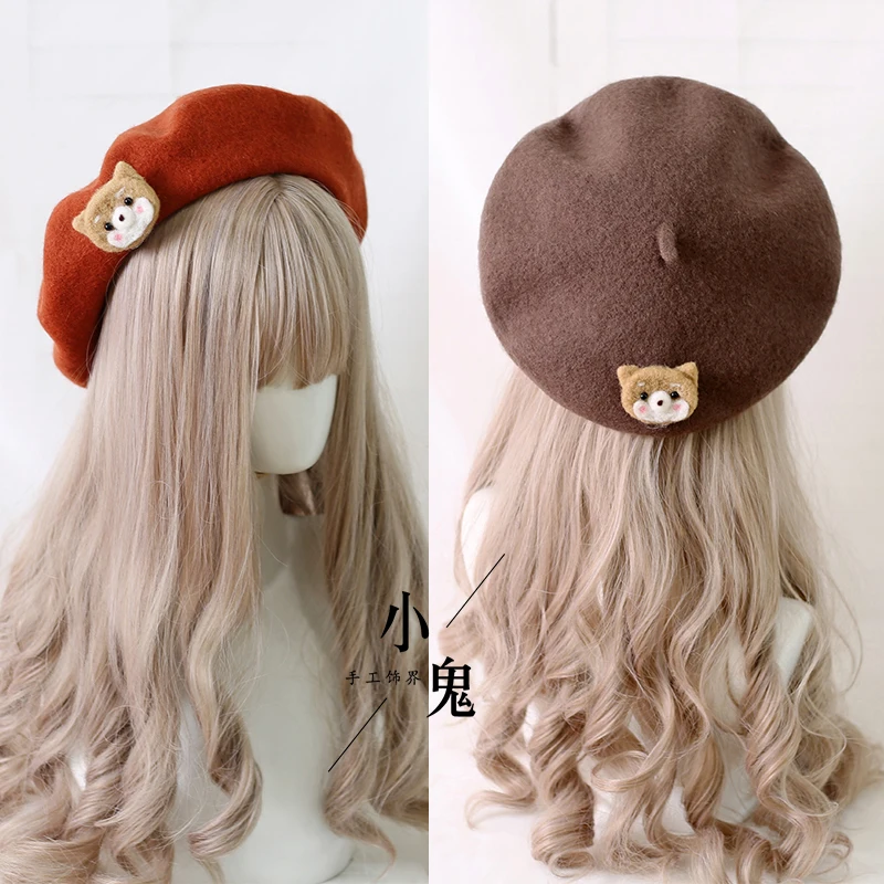 

7 Color Retro Lolita Corgi Beret Handmade Wool Felt Cute Soft Sister The Dome Cap Sweet & Lovely Headwear Women Hat Painter Cap