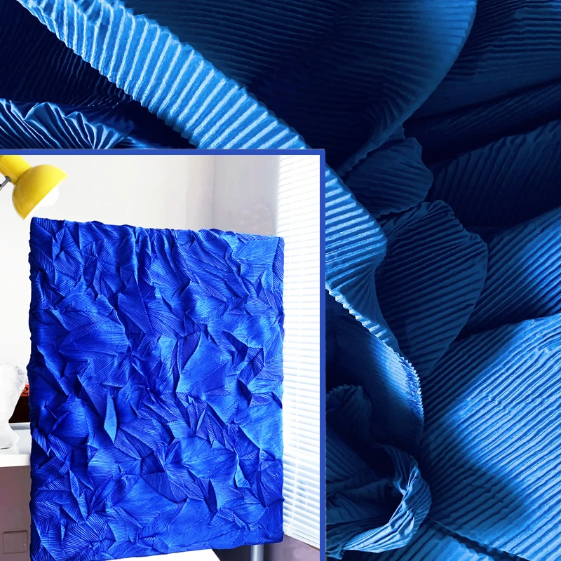 

2021 INS популярная дизайнерская ткань Klein Blue Miyake плиссированная стильная ткань креативной формы ручной работы «сделай сам» материал для декор...