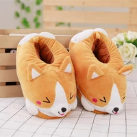 keji cotton slippers cute chai dog flat bottom non slip warm bag with cotton slippers animal cartoon winter home slippers