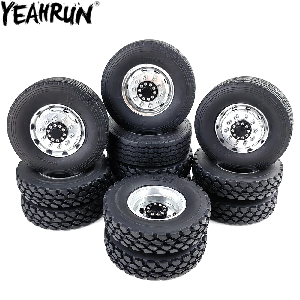 

YEAHRUN 22-25mm Rubber Tyre Front&Rear Wheel Hub Wheel Tires Complete Set for Tamiya 1/14th Scale 8x8 RC Tractor Truck Car