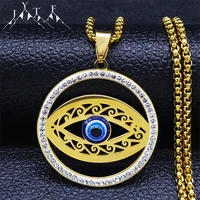 2022 crystal stainless steel blue turkey eyes charm necklace gold color round statement necklace jewlery oeil turc n114s05