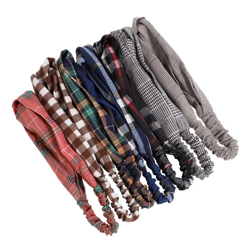Fashion Plaid Cross Knot Headband Head Band Turban Elastic Hairband Twist Head Wrap Hair Accessories for Women Girls Headwear