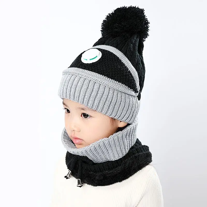 

New 3 in 1 Kids Knitted Scarf Hat Face Guard Set with Breathing Valve Winter Warm Soft for Children Outdoor SCI88