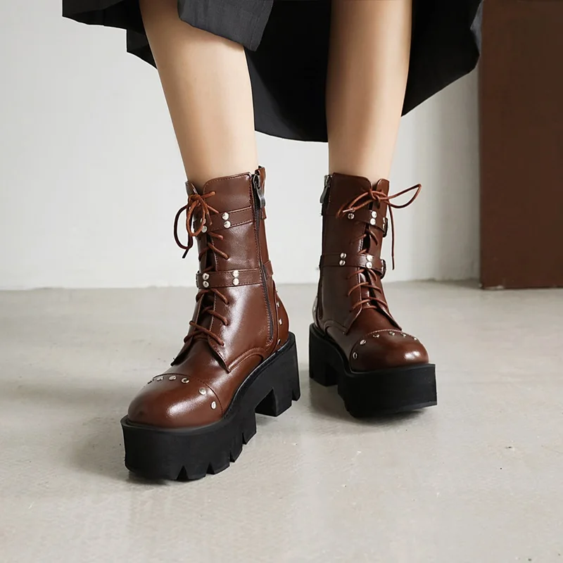 

punk women riding boots autumn winter snow boots women pu leather ankle boots for female shoes botas mujer platform shoes woman