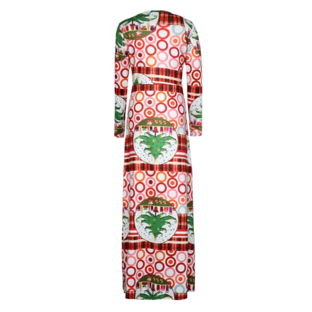 Рождественское женское платье с длинным рукавом и круглым вырезом повседневные