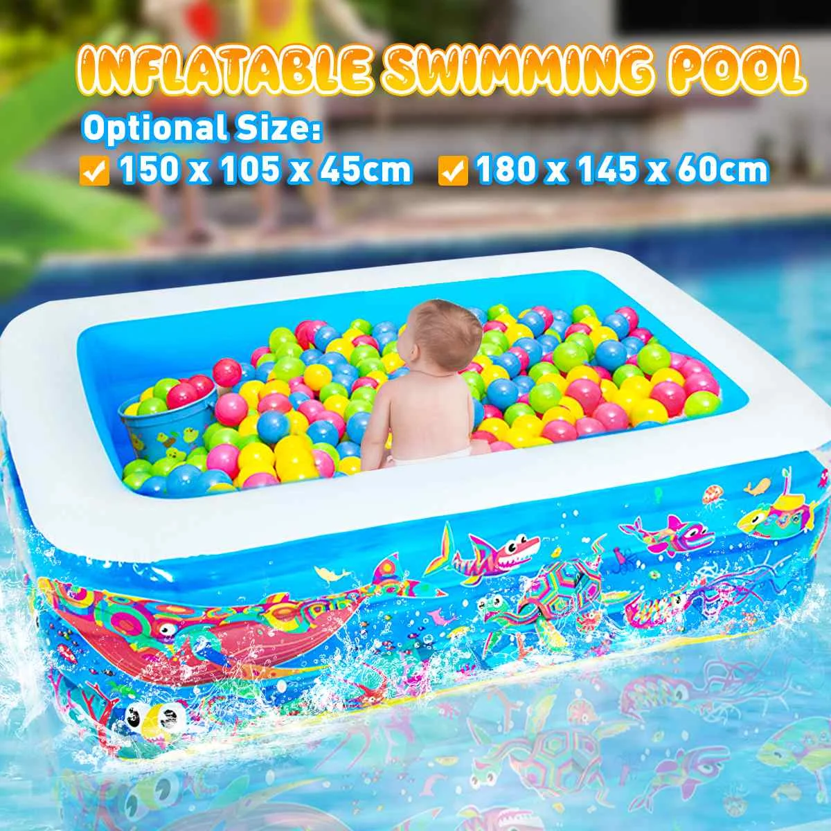 

Kid Inflatable Pool Children Home Use PVC Paddling Pool Inflatable Square Swimming Pool for Baby piscina Bathing Tub 150/180cm
