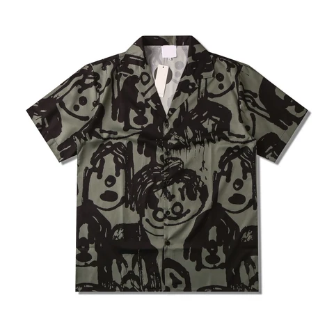 Темно-икона мультфильм печать гавайская рубашка уличная мода рубашки поло летние рубашки для мужчин