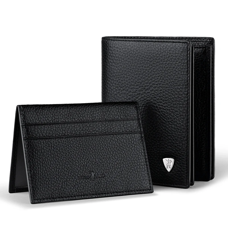 WILLIAMPOLO Genuine Leather short Wallet men's slim Credit Card Holder Bifold mini Multi Card Case Slots Cowhide Leather Wallet
