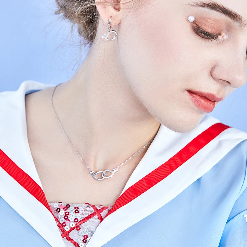 Массивное ожерелье с рыбкой оригинал серебро 925 пробы бесконечность сердце