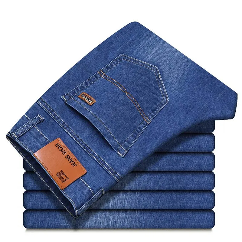 

2020 Spring Summer High Quality Business Casual Elastic Denim Trousers Male Brand Blue Pants Classic Men's Thin Jeans