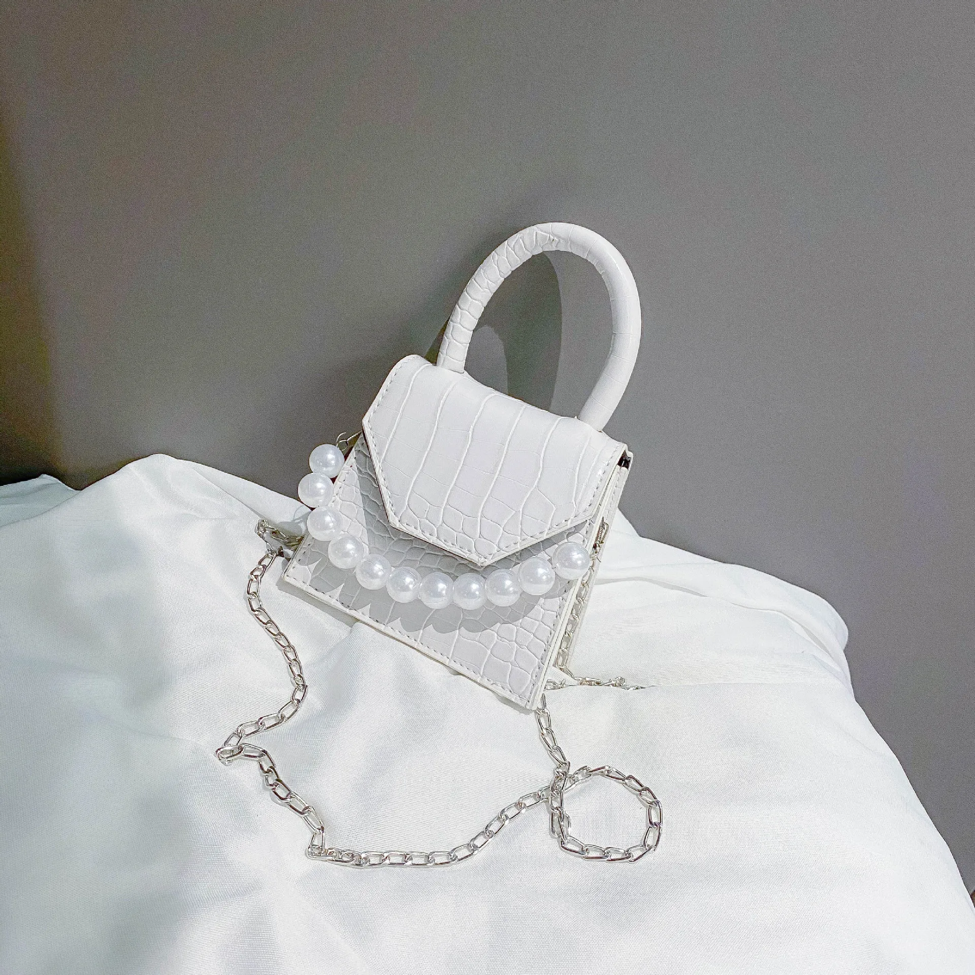 

Pearl handle super mini design PU leather Fashion bag shoulder bag women 2021 stone pattern messenger bag women travel handbags