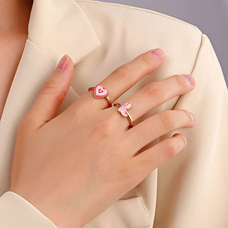

New Ins Creative Cute Colorful Multi-layer Love Heart Ring Vintage Drop Oil Metal Heart Rings For Women Girls Fashion Jewelry