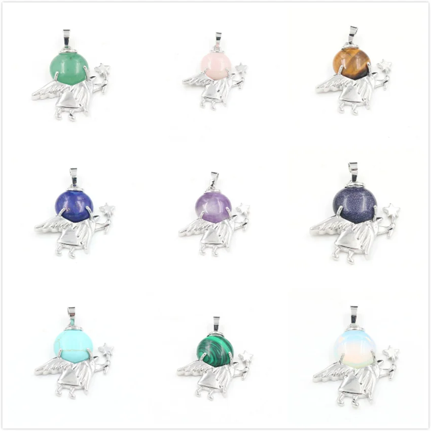 FYJS уникальный посеребренный Ангел Звезда камень аметист круглый шарик кулон