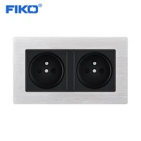fiko double eu french standard wall power socket 146mm86mm silver black aluminium alloy panel wall power socket power outlet
