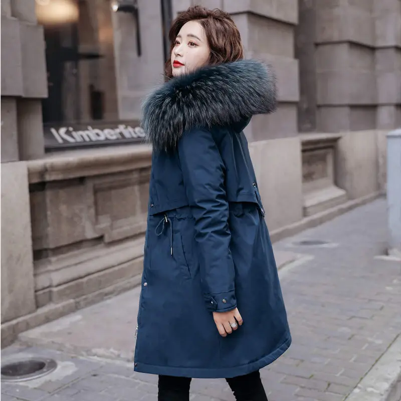 

Длинное зимнее пальто с капюшоном, женская теплая парка с меховой подкладкой, куртка, женская одежда из хлопка и бархата, новинка 2021