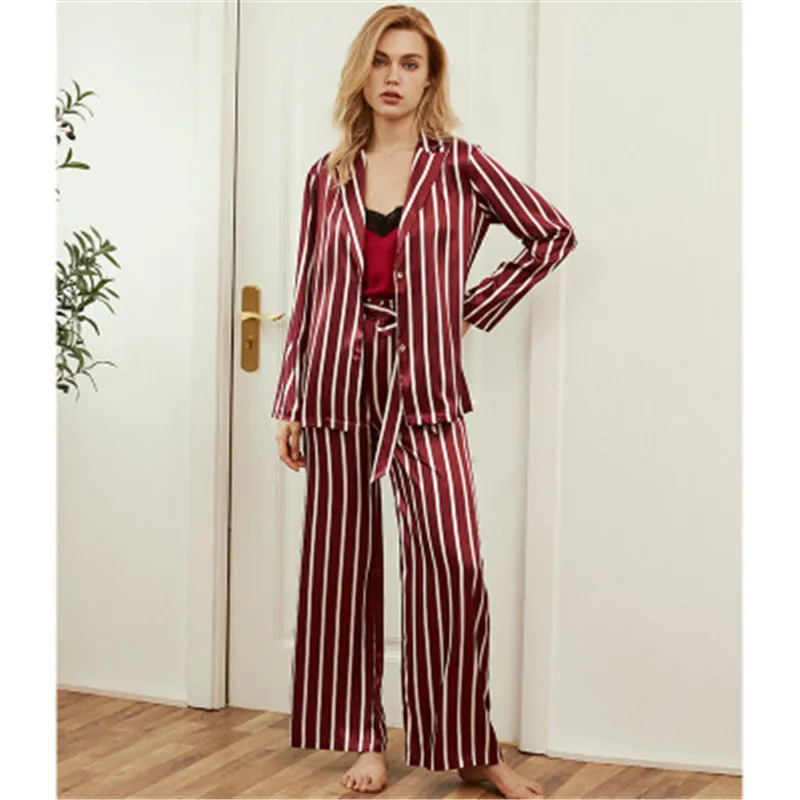 Пижамный комплект Daeyard женский из 3 предметов роскошный Шелковый платья Брюки