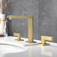 brushed gold bathroom widespread basin faucets brass sink mixer hot cold lavatory crane vessel 2 handle 3 hole chromeblack