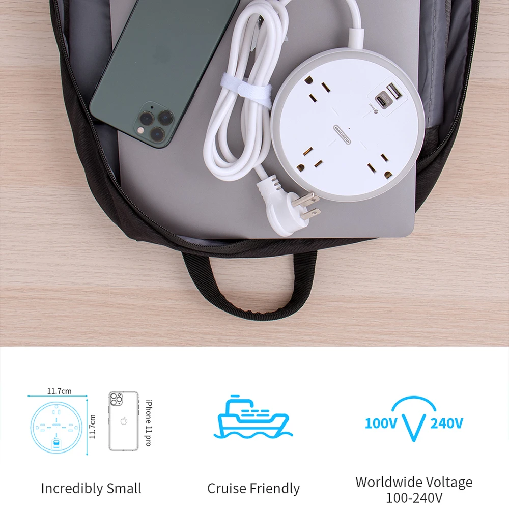 

NTONPOWER 3 Widely Spaced Outlet 2 USB Ports(1 USB-C 1 USB-A) Wall Mount Power Strip with 10FT Extension Cord For Home/Office
