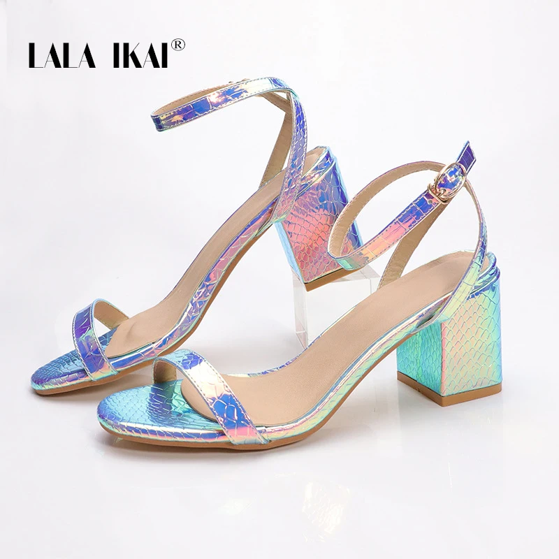 LALA IKAI/женские сандалии со змеиным узором с открытым носком на среднем каблуке 5 см