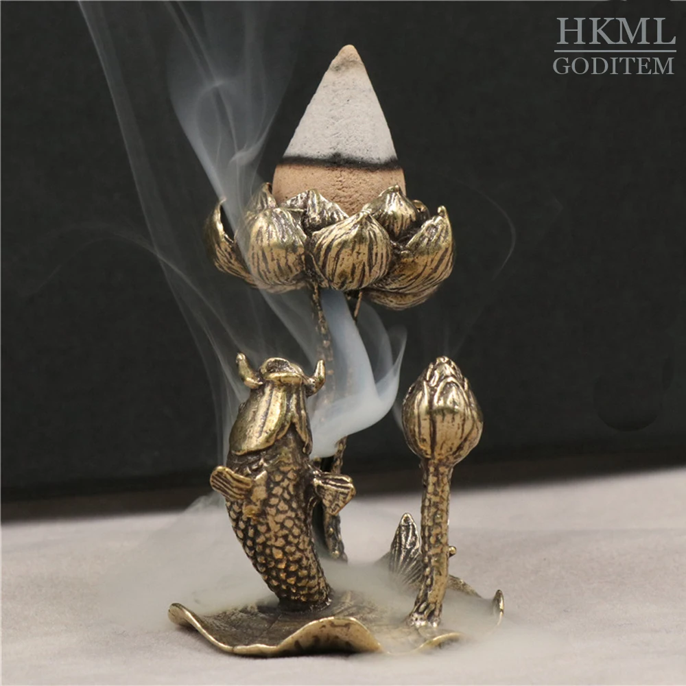 Латунь Карп лотоса Арома лампа для ароматерапии печи украсить Чай стол или