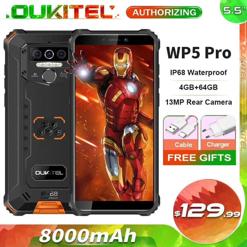OUKITEL WP5 Pro 8000 мАч прочный мобильный телефон 4 Гб + 64 5 'ɺndroid 10 0 13MP сзади Камера IP68
