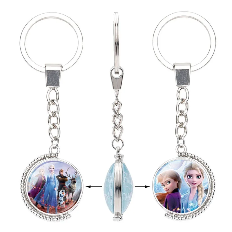 

New Frozen 2 Princess Aisha Anna Xuebao Time Gem Keychain Double-sided Rotating Alloy Key Chain