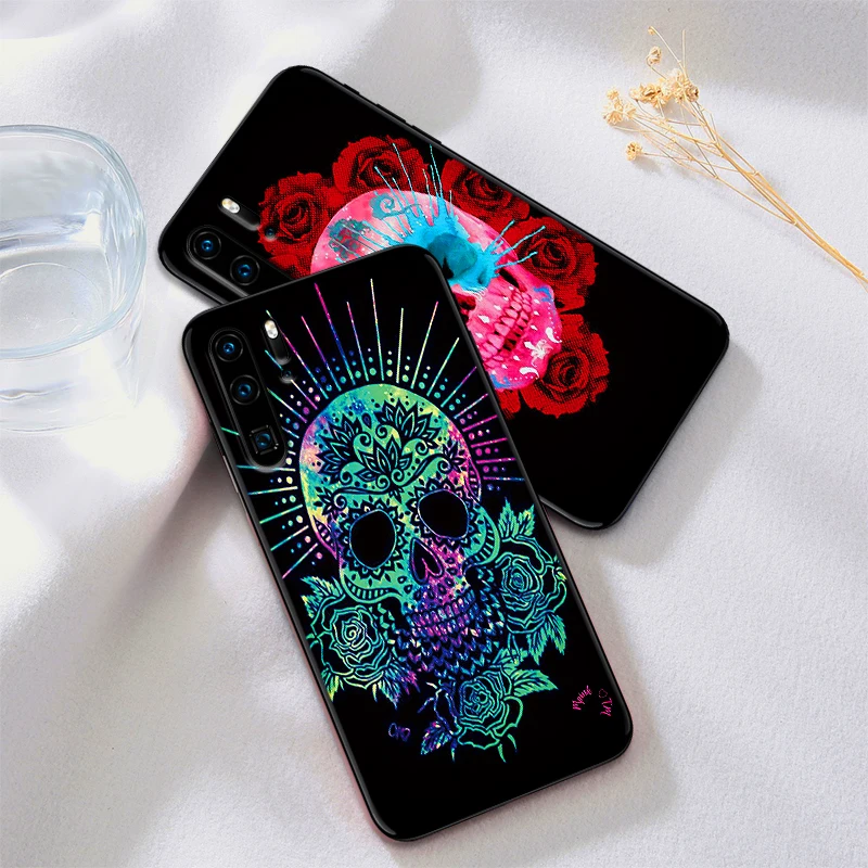Череп татуировка в форме цветка Чехлы для мобильных телефонов huawei P10 P20 2019 M10 M20 M30 S6