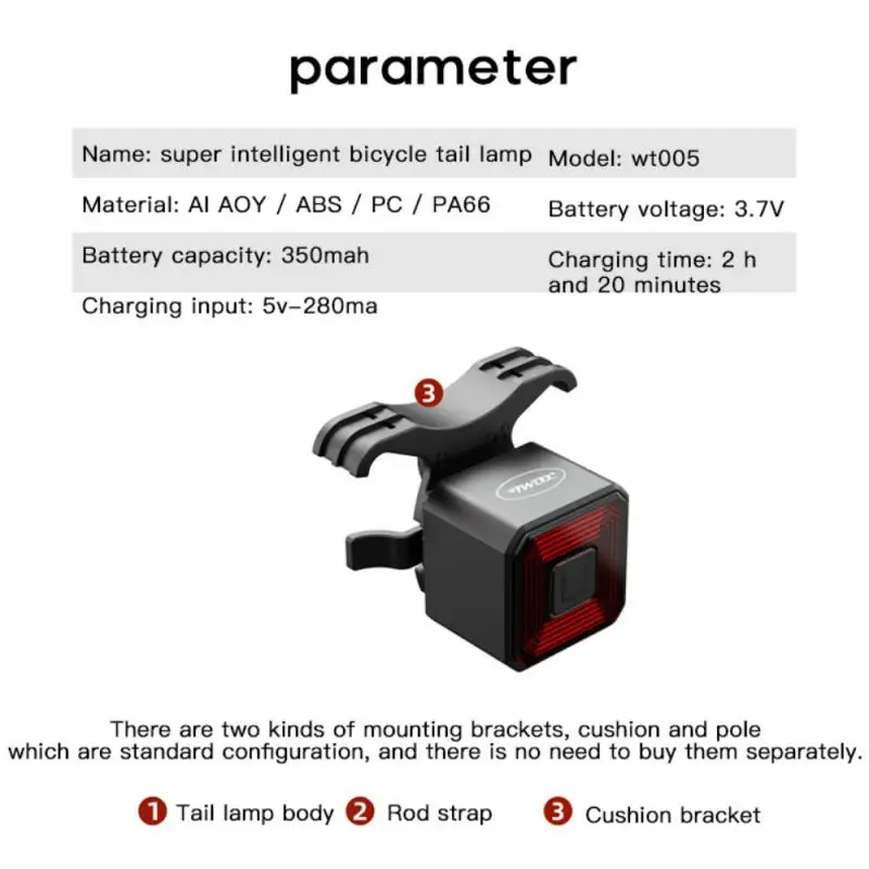 

Alloy ABS Bicycle Smart Auto Brake Sensing Light 6 Modes IPx4 Waterproof 16LED USB Cycling Taillight Rear Light Bike Accessories