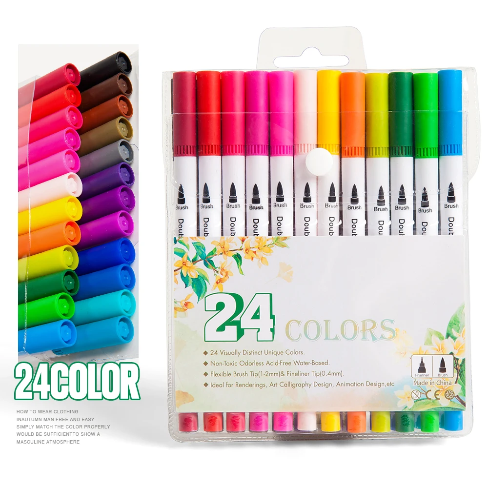 Набор двусторонних фломастеров для рисования 12/24/36/48 цветов | Канцтовары офиса и