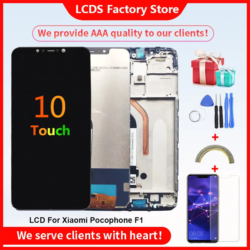 Pantalla LCD de calidad con marco, dispositivo de calidad AAA de 10 toques, apta para Xiaomi Pocophone F1, 6,18", 2246x1080 p-0