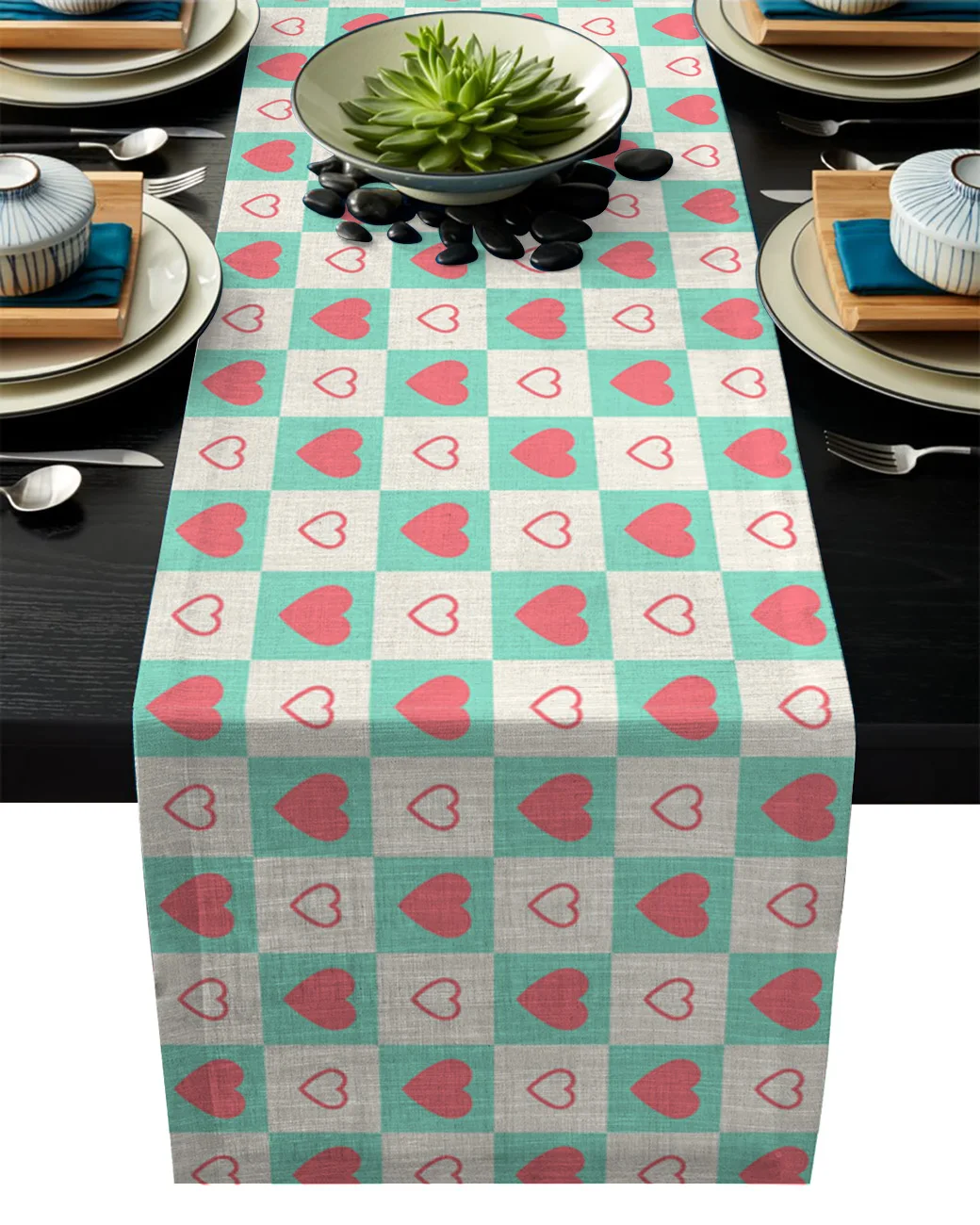 Checkered Love Simple Table Runner Wedding Party Champagne Table Runners Dining Room Restaurant Home Table Gadget