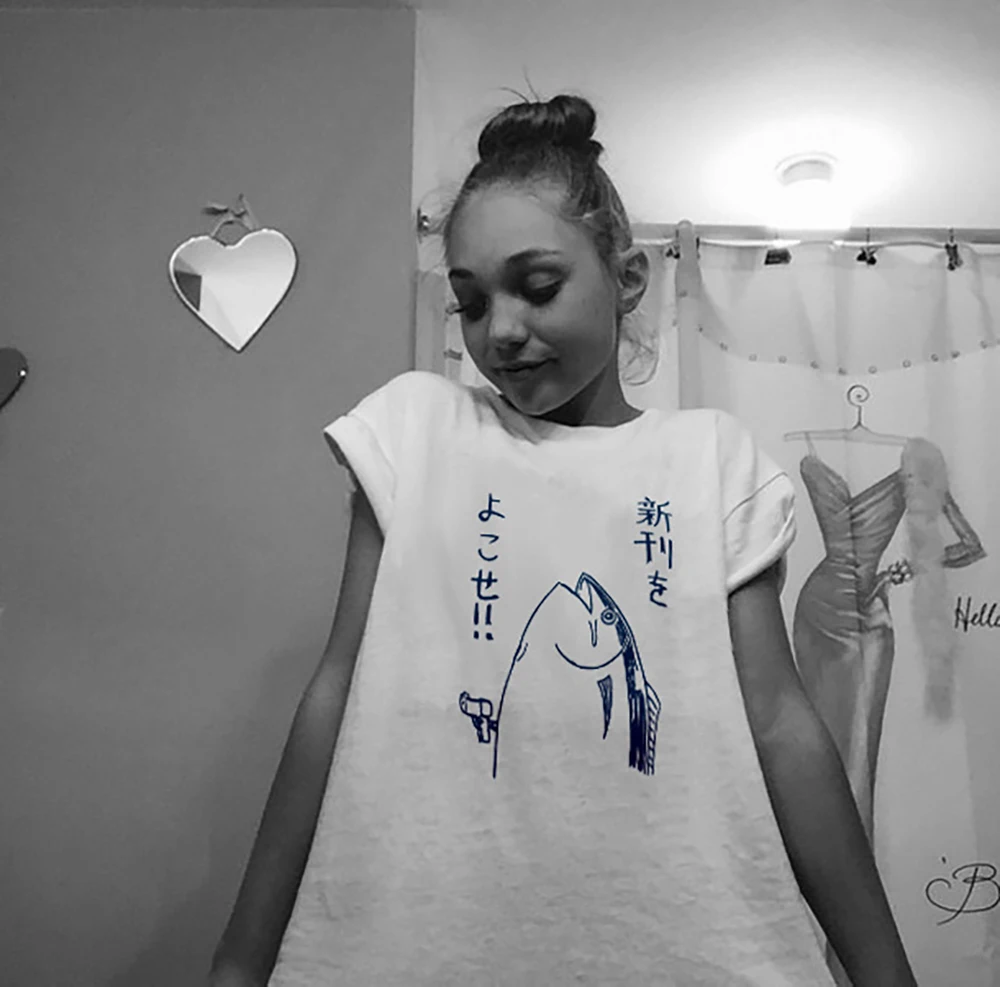 2021 футболка в стиле Харадзюку с японскими рыбками Женская забавная белая милые