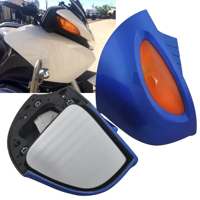 Espejos retrovisores azules para motocicleta, montura lateral de carenado, lente de señales ámbar para BMW R1100RT, R1100, RTP, R1150RT, R1150, R850RT